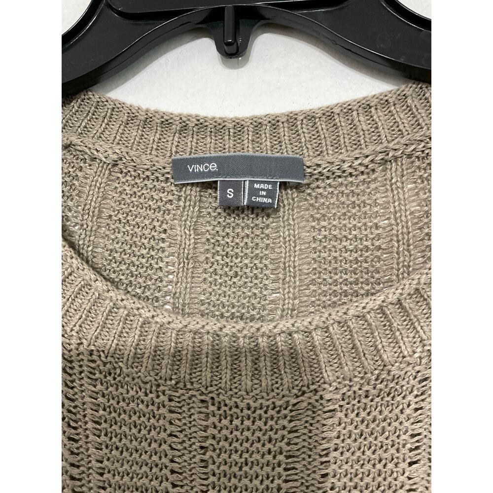 Vince. Linen Knit Sweater Women's Size Small Light Brown Pullover Crew Neck - Picture 5 of 8